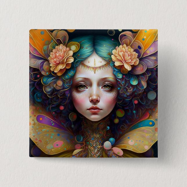 Macaron Carré 5 Cm Art Imaginaire Fairy Trippy (Devant)