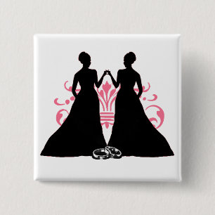 Macaron Carré 5 Cm Art lesbien de Flourish de mariage de rose gai de