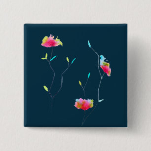 Macaron Carré 5 Cm Art moderne simple inspiré du Japon avec fleur ros