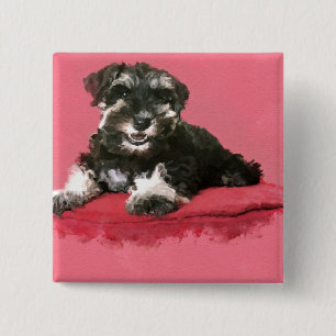 Macaron Carré 5 Cm Art numérique d'aquarelle de chiot de Schnauzer