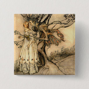 Macaron Carré 5 Cm Arthur Rackham - dame âgée dans le bois