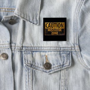 Macaron Carré 5 Cm Attention Zone de tristletoe Danger Noël Baiser