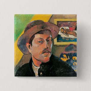 Macaron Carré 5 Cm Autoportrait de Paul Gauguin dans un casquette,