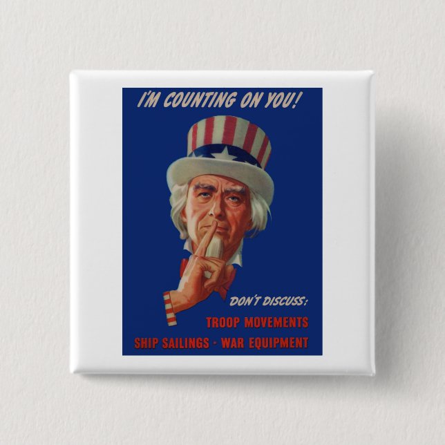 Macaron Carré 5 Cm Avertissement des années 1940 de l'oncle Sam (Devant)