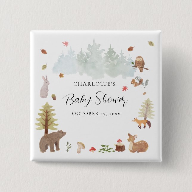 Macaron Carré 5 Cm Baby shower d'automne des animaux des bois (Devant)