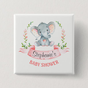Macaron Carré 5 Cm Baby shower de fille Eléphant Aquarelle