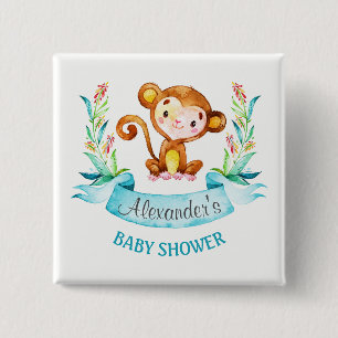 Macaron Carré 5 Cm Baby shower de singe d'aquarelle