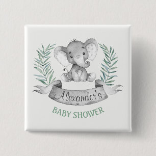 Macaron Carré 5 Cm Baby shower d'éléphant aquarelle