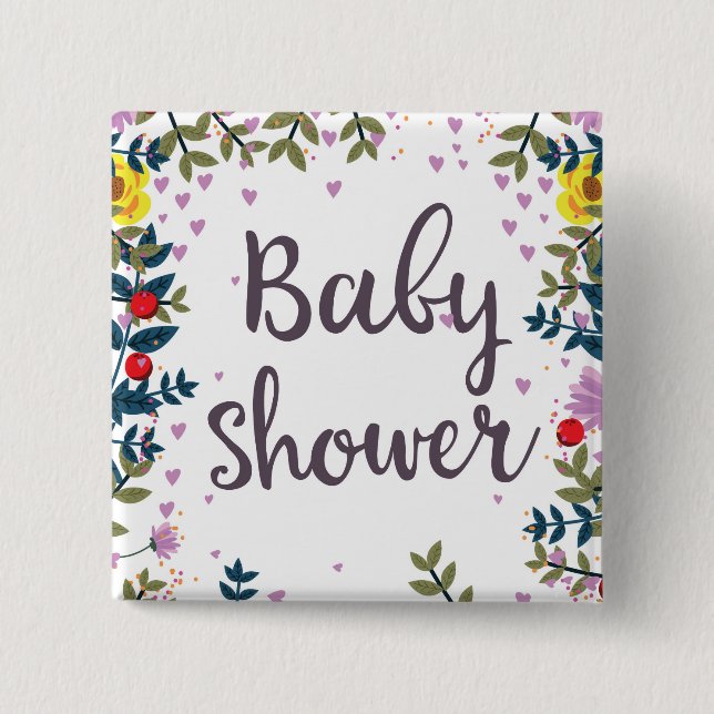 Macaron Carré 5 Cm Baby shower Floral Invitation (Devant)
