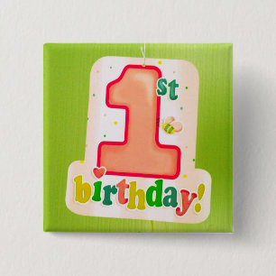 Macaron Carré 5 Cm Balise orange 1er anniversaire sur la porte verte