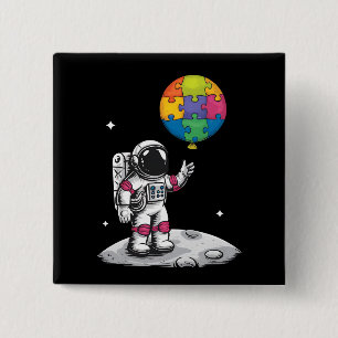 Macaron Carré 5 Cm Ballon d'astronaute autiste Espace Sensibilisation