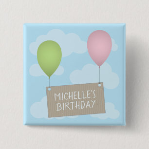 Macaron Carré 5 Cm Ballons et étiquette Bouton d'anniversaire