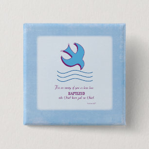 Macaron Carré 5 Cm Baptême Adulte Colombe sur Fond Bleu