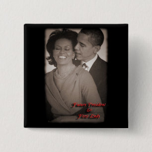 MACARON CARRÉ 5 CM BARACK ET BOUTON DE MICHELLE OBAMA