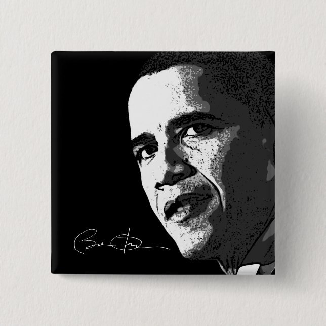 Macaron Carré 5 Cm Barack Obama - bouton (Devant)