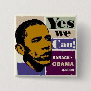 Macaron Carré 5 Cm Barack Obama "oui nous pouvons !" Bouton