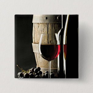 Macaron Carré 5 Cm Baril de vin, raisins et verre
