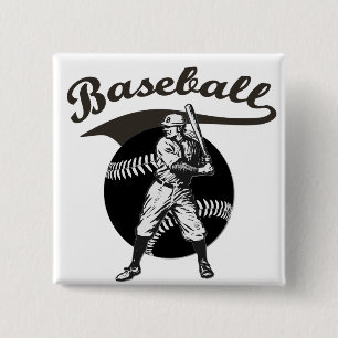 Macaron Carré 5 Cm Baseball : Bouton Vintage