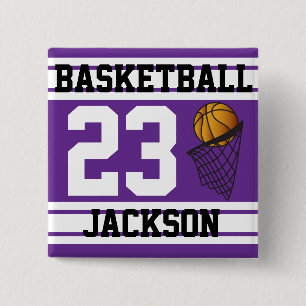 Macaron Carré 5 Cm Basket-ball - Basketball - Bandes violettes et bla