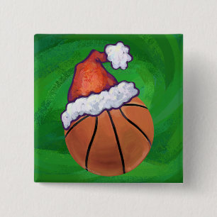 Macaron Carré 5 Cm Basket-ball de Santa Hat sur Green