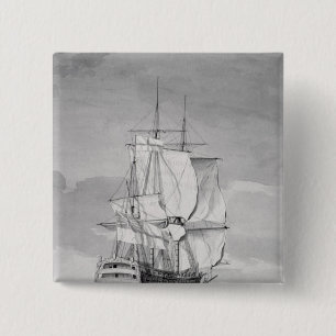 Macaron Carré 5 Cm Bateau anglais de Ligne-de-Bataille, XVIIIème