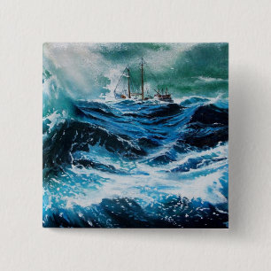 Macaron Carré 5 Cm Bateau dans la mer dans la tempête
