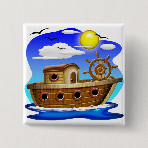 Macaron Carré 5 Cm Bateau de pêche dessin animé