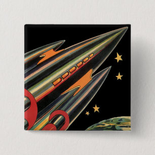 Macaron Carré 5 Cm Bateau-fusée de science-fiction vintage par Space 