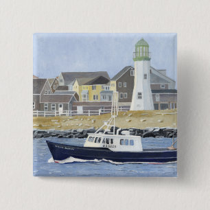 Macaron Carré 5 Cm Bateau homardier, port de Scituate