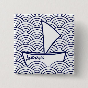 Macaron Carré 5 Cm Bateau sur le bouton carré de vagues