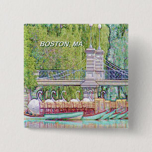 Macaron Carré 5 Cm Bateaux cygnes de Boston en crayon et filtre d'enc