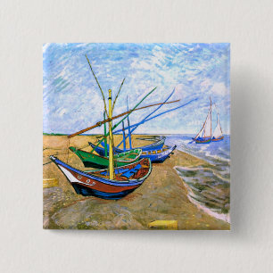 Macaron Carré 5 Cm Bateaux De Pêche Plage Saintes-Maries Van Gogh Fin