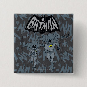 Macaron Carré 5 Cm Batman Et Robin Avec Logo Graphique Distressé