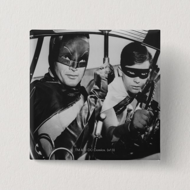 Macaron Carré 5 Cm Batman et Robin In Batmobile (Devant)