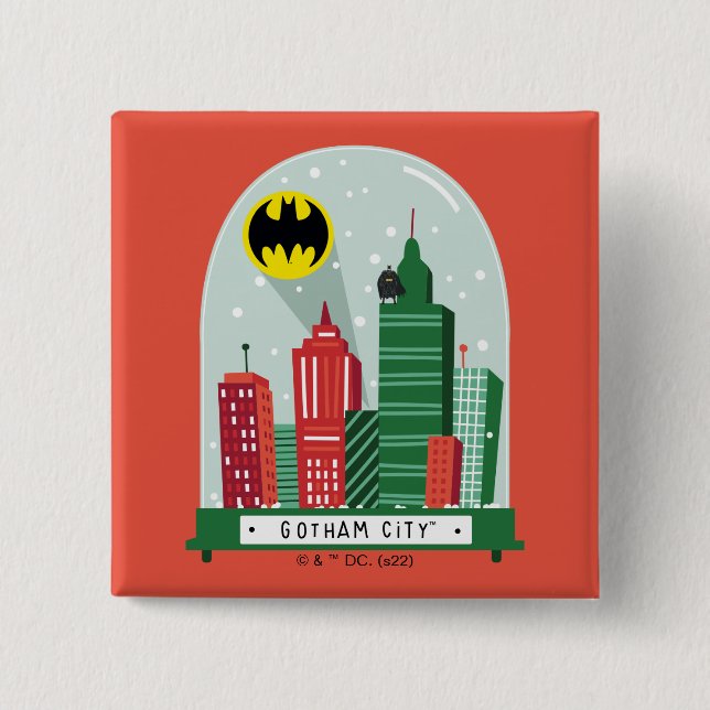 Macaron Carré 5 Cm Batman Gotham City™ - Graphique du Globe des neige (Devant)