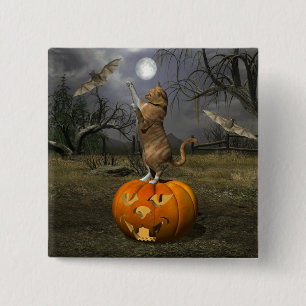 Macaron Carré 5 Cm Bats battables Halloween Orange Chat
