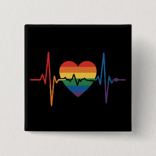 Macaron Carré 5 Cm Battements de cœur LGBTQ Fierté du cœur Gay Lesbie