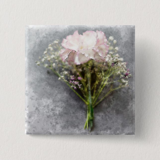 Macaron Carré 5 Cm Beau bouton épingle - Chrysanthème rose (Devant)