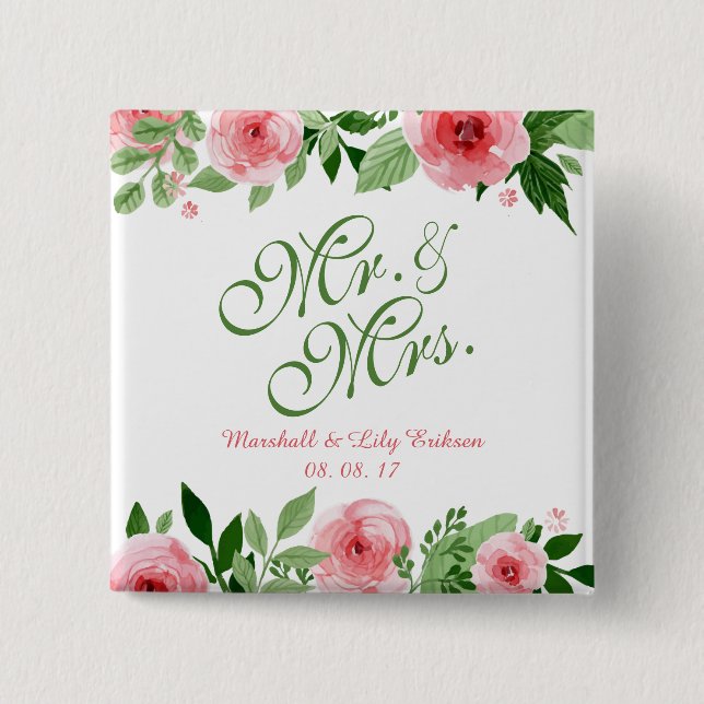 Macaron Carré 5 Cm Beau bouton l'épousant floral personnalisé de Pin (Devant)