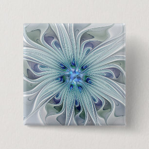 Macaron Carré 5 Cm Beauté florale Abstrait Moderne Fleur Pastel Bleu