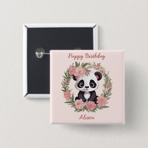 Macaron Carré 5 Cm Bébé adorable Panda Ours avec fleurs