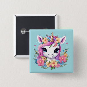 Macaron Carré 5 Cm Bébé magique licorne avec fleurs