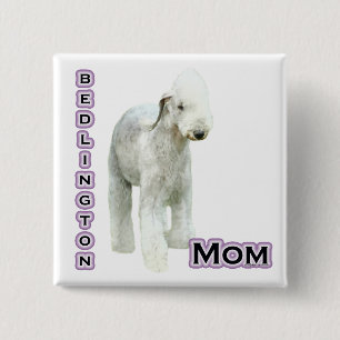 Macaron Carré 5 Cm Bedlington Terrier Maman 4 - Bouton