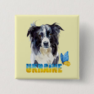 Macaron Carré 5 Cm Belle aquarelle Ukraine Chien et Papillon