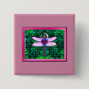 Macaron Carré 5 Cm Belle Artwor encadrée "Crackel Framed Dragonfly"