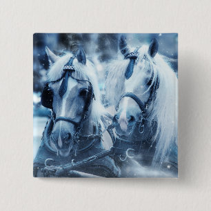 Macaron Carré 5 Cm Belle équipe Cheval Hiver Conduite photo