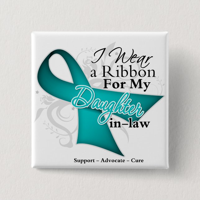 Macaron Carré 5 Cm Belle-fille - Sensibilisation Turquoise au ruban (Devant)