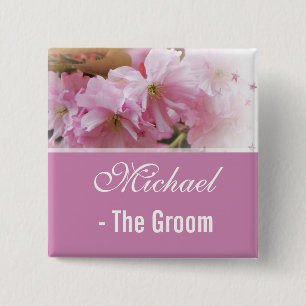 Macaron Carré 5 Cm Belle fleur de cerisier rose marié