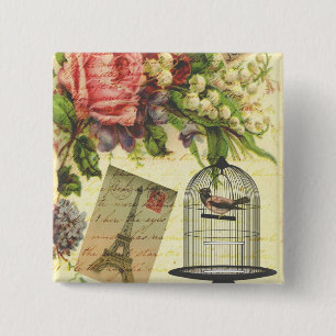 Macaron Carré 5 Cm Belle girly vintage rose fleurs Tour Eiffel