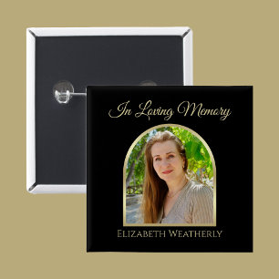 Macaron Carré 5 Cm Belle photo Arc sur le bouton Noir Funéraire